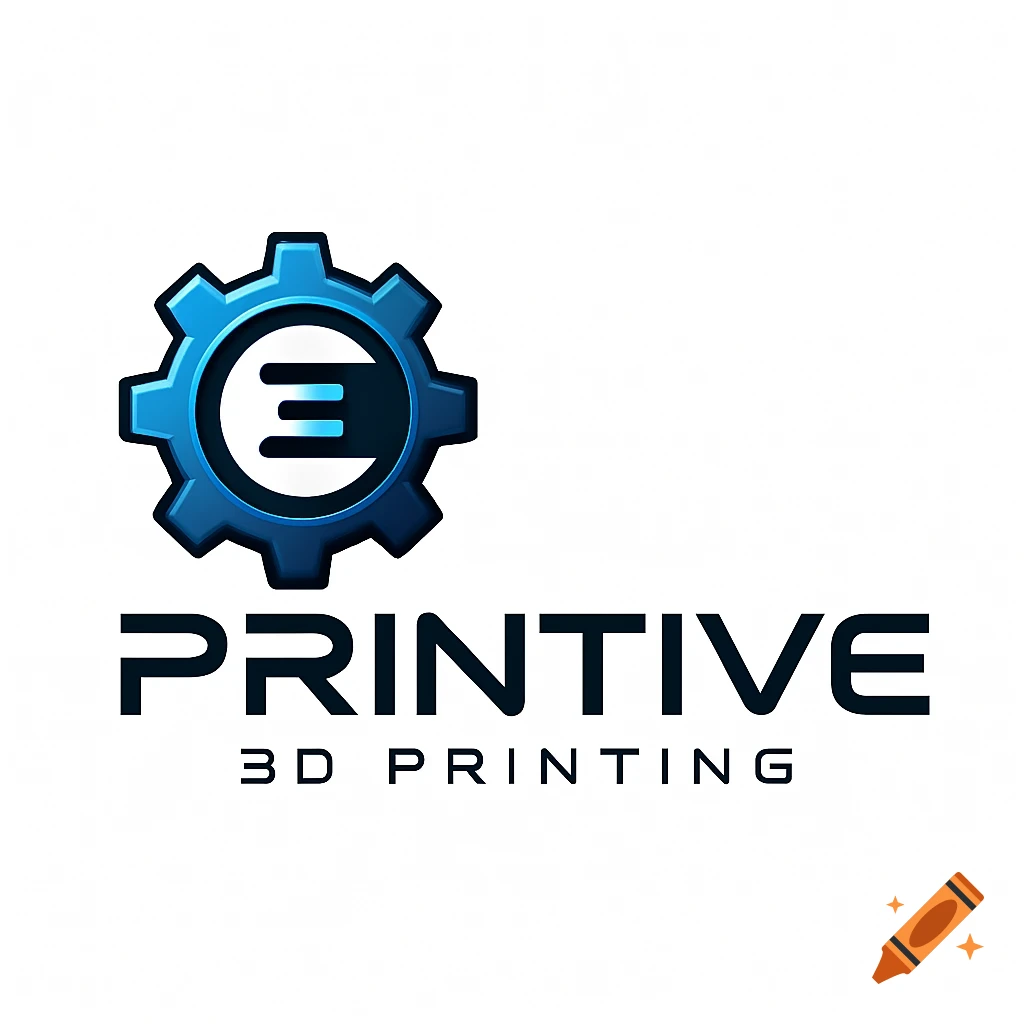 Logo for Printive 3D Printing business, featuring a blue gear icon.