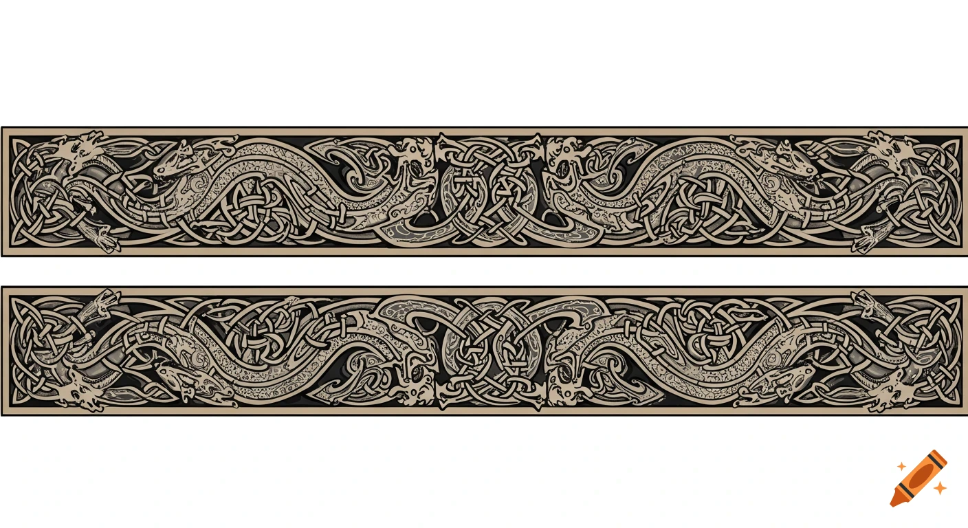 Celtic knot border with entwined dragons in illuminated style