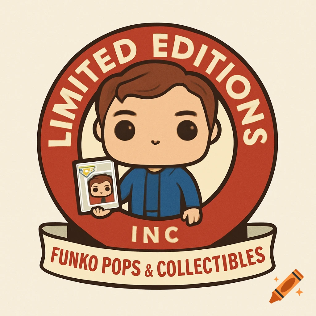 Cartoon logo featuring a Funko Pop style character holding a box, with text reading 'Limited Editions Inc' and 'Funko Pops & Collectibles'.