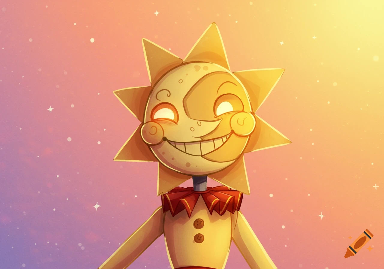 Stylized illustration of Sundrop from Five Nights at Freddy's Security Breach against a bright gradient background.