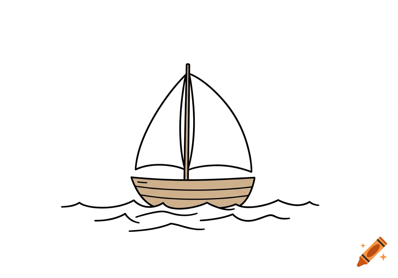 Simple drawing of a sailboat on water.