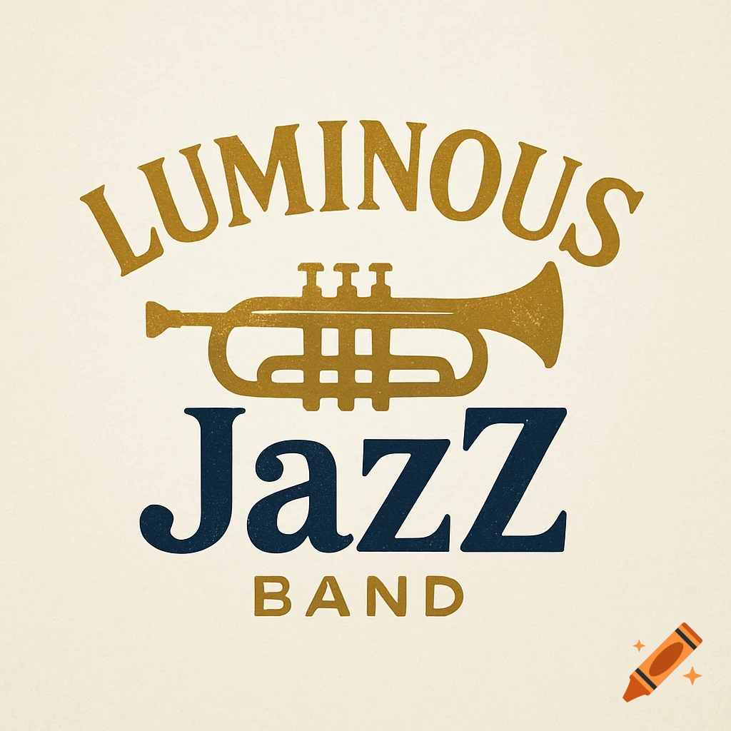 Vintage logo with a trumpet and text reading "LUMINOUS JazzZ BAND" on a cream background.