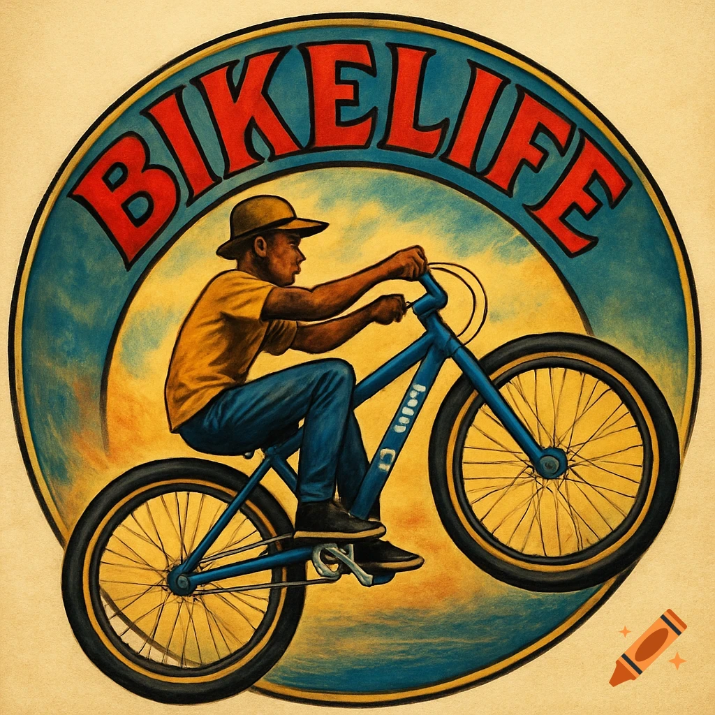 Illustration logo of a person on a bicycle with the text "BIKELIFE" above them.