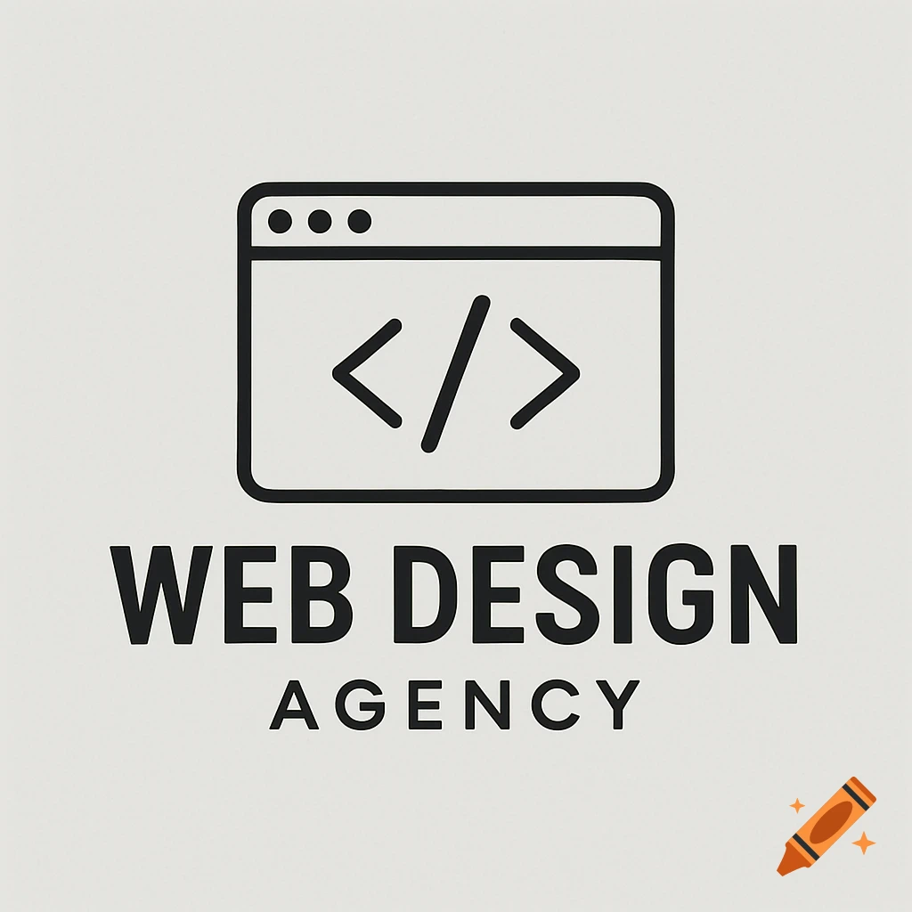 Logo for web design agency with browser icon and code tags.