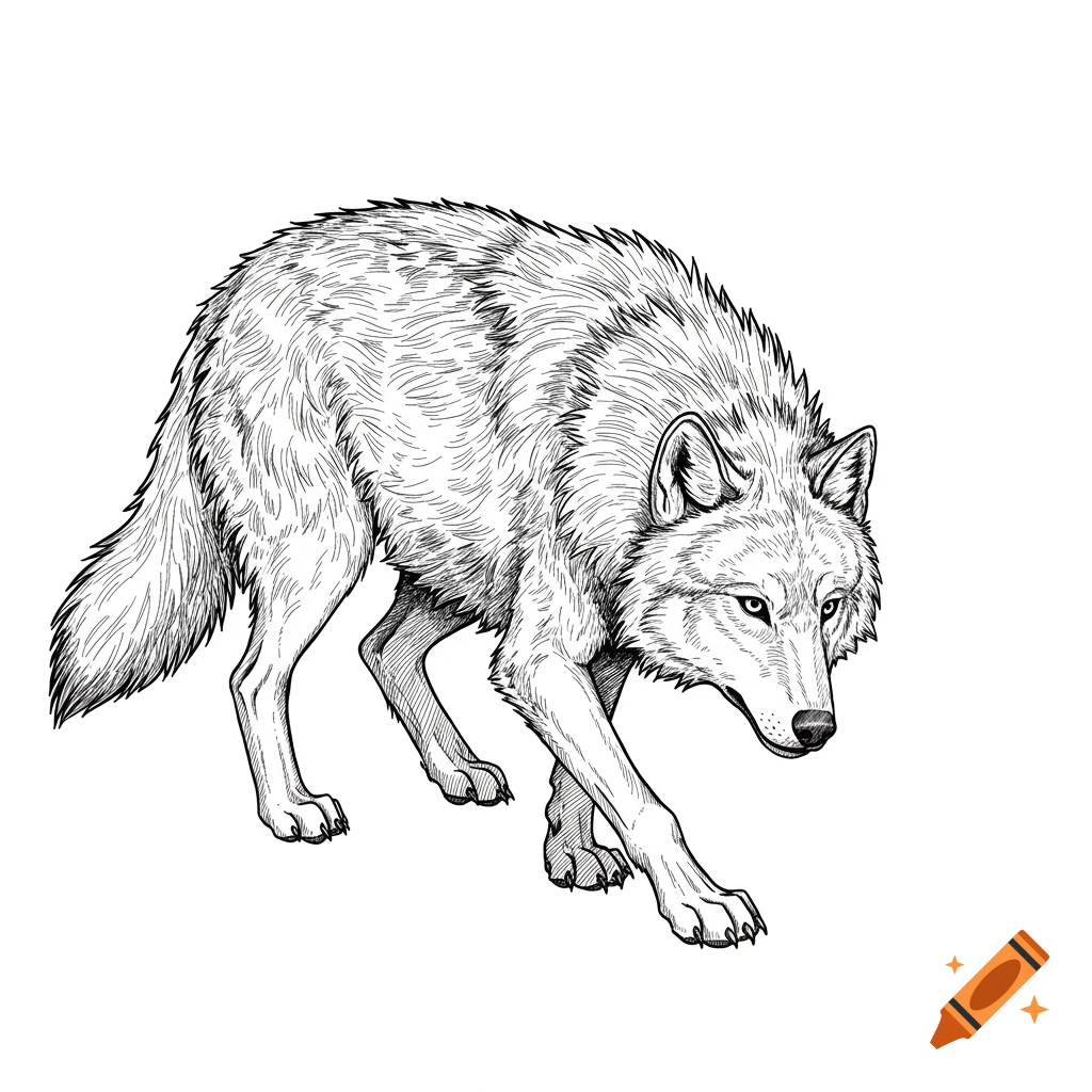 Line drawing of a wolf walking