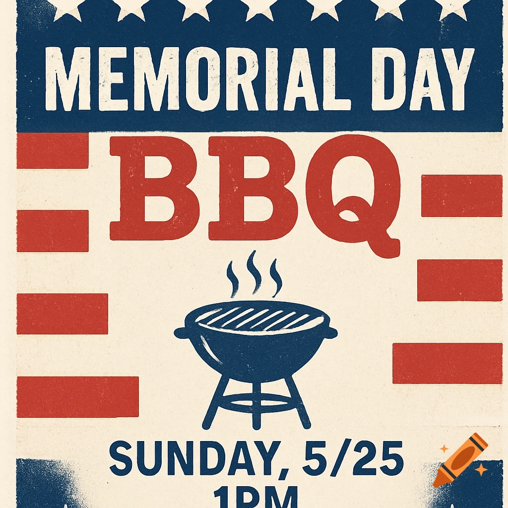 Vintage-style flyer for Memorial Day BBQ event