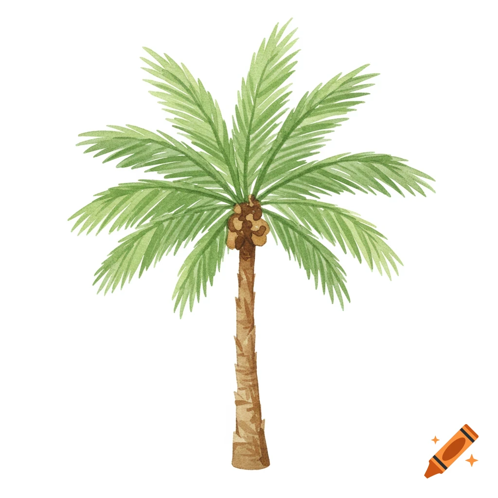 Watercolor illustration of a palm tree on a white background