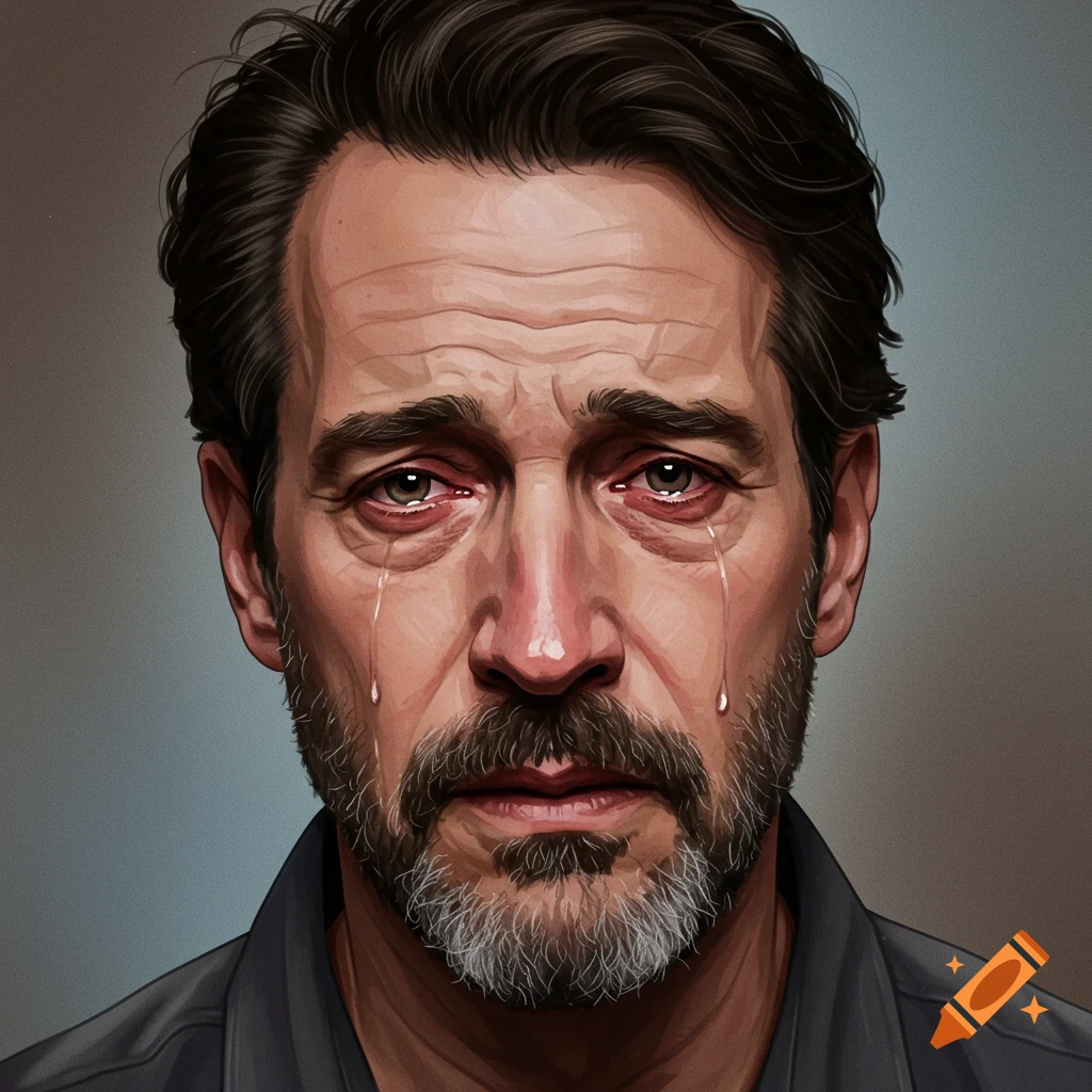 Close-up digital painting of a man crying