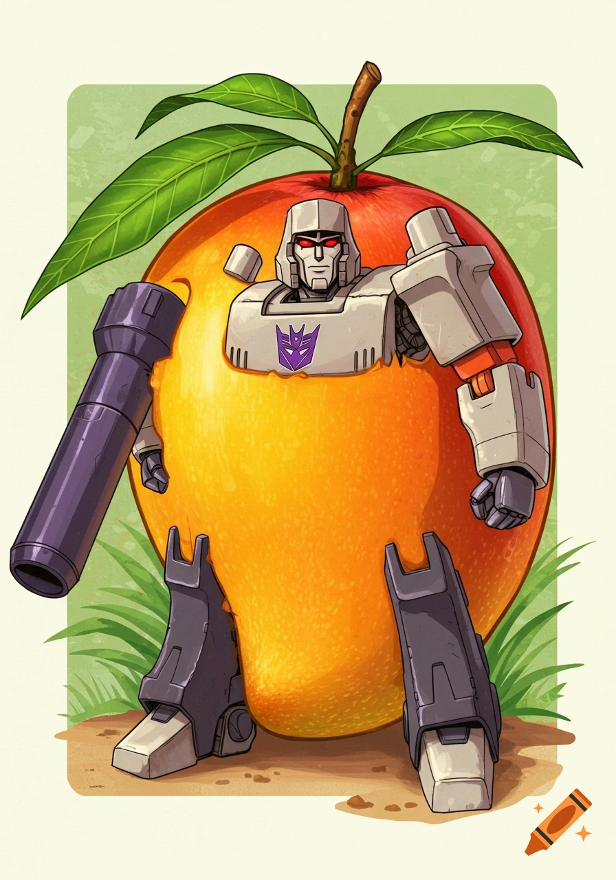 Cartoon illustration of Megatron as a mango