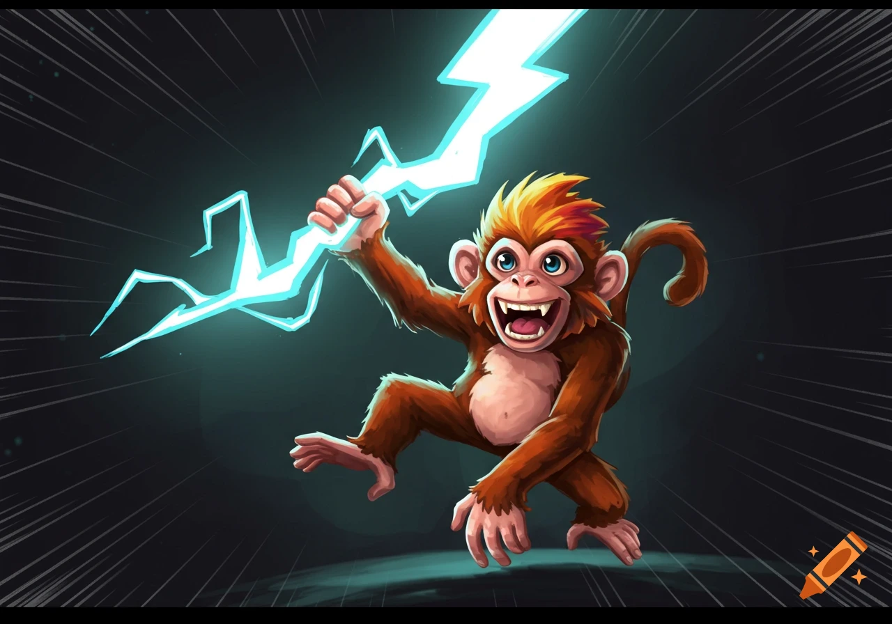 Cartoon monkey holding a lightning bolt