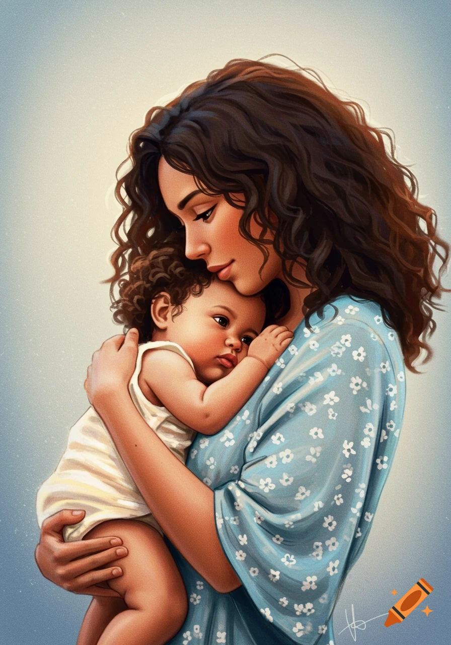 Illustration of a woman holding a baby.