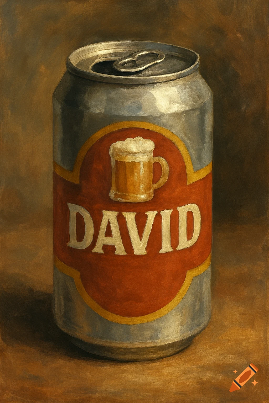 Painting of a beer can with the name DAVID