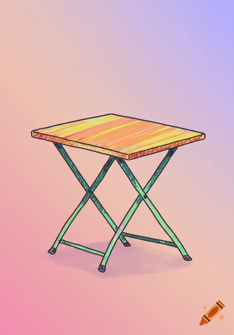 A doodle of a folding table on a gradient background.