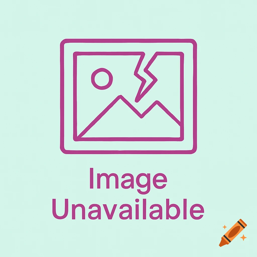 Minimalist vector icon of a broken picture frame with 'Image Unavailable' text on a mint background.