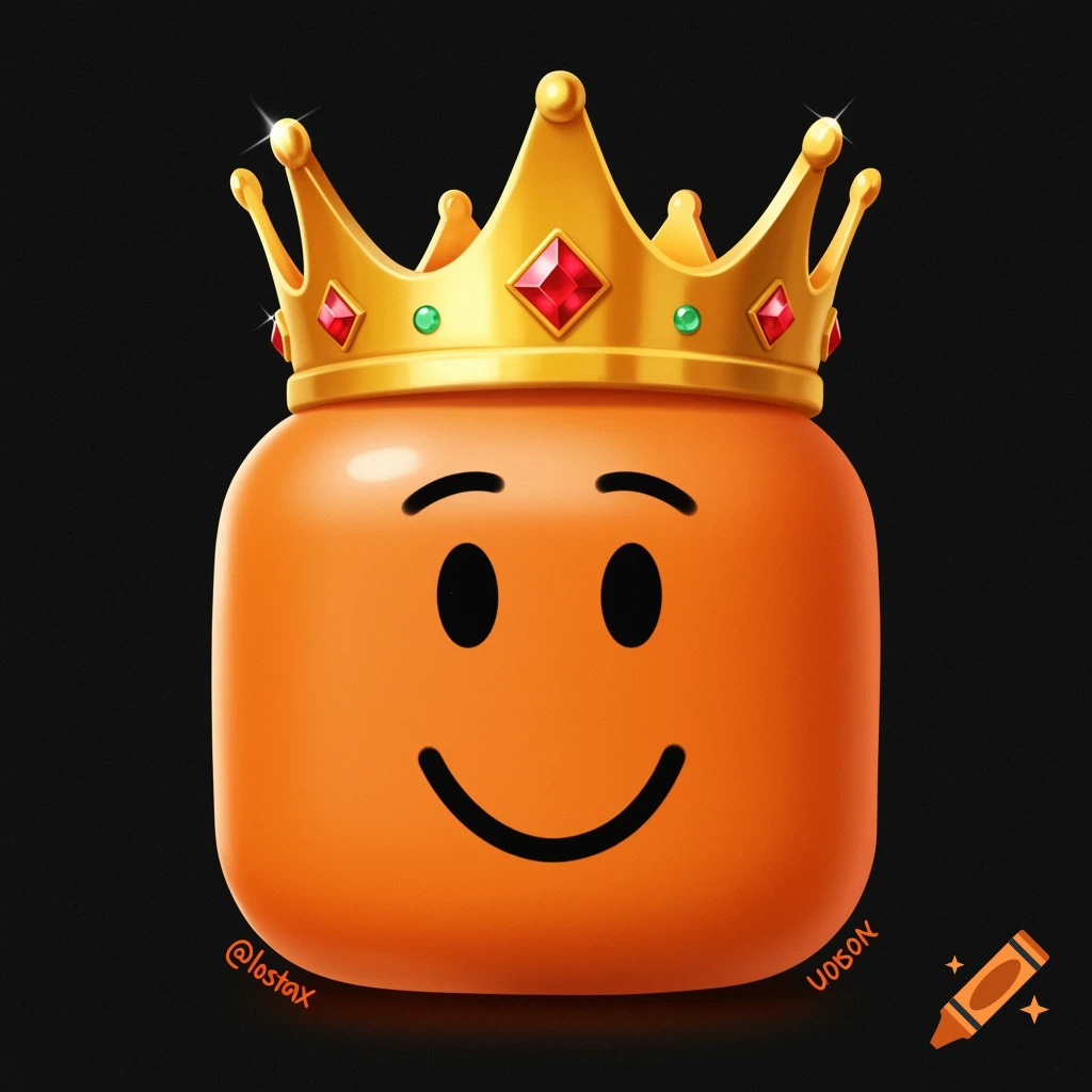 An orange, blocky avatar icon wearing a golden crown with jewels.