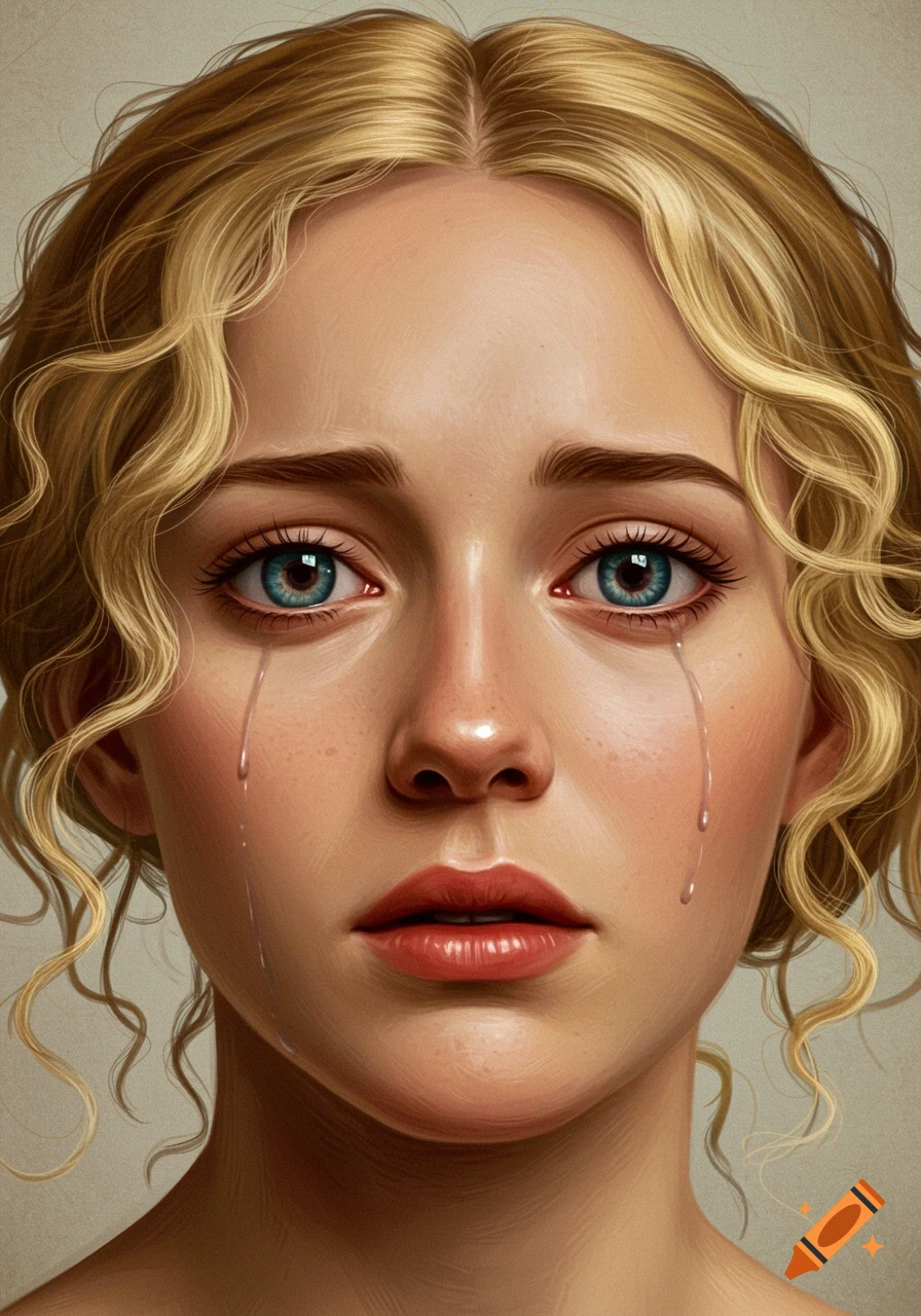 Close-up portrait of a blonde woman crying