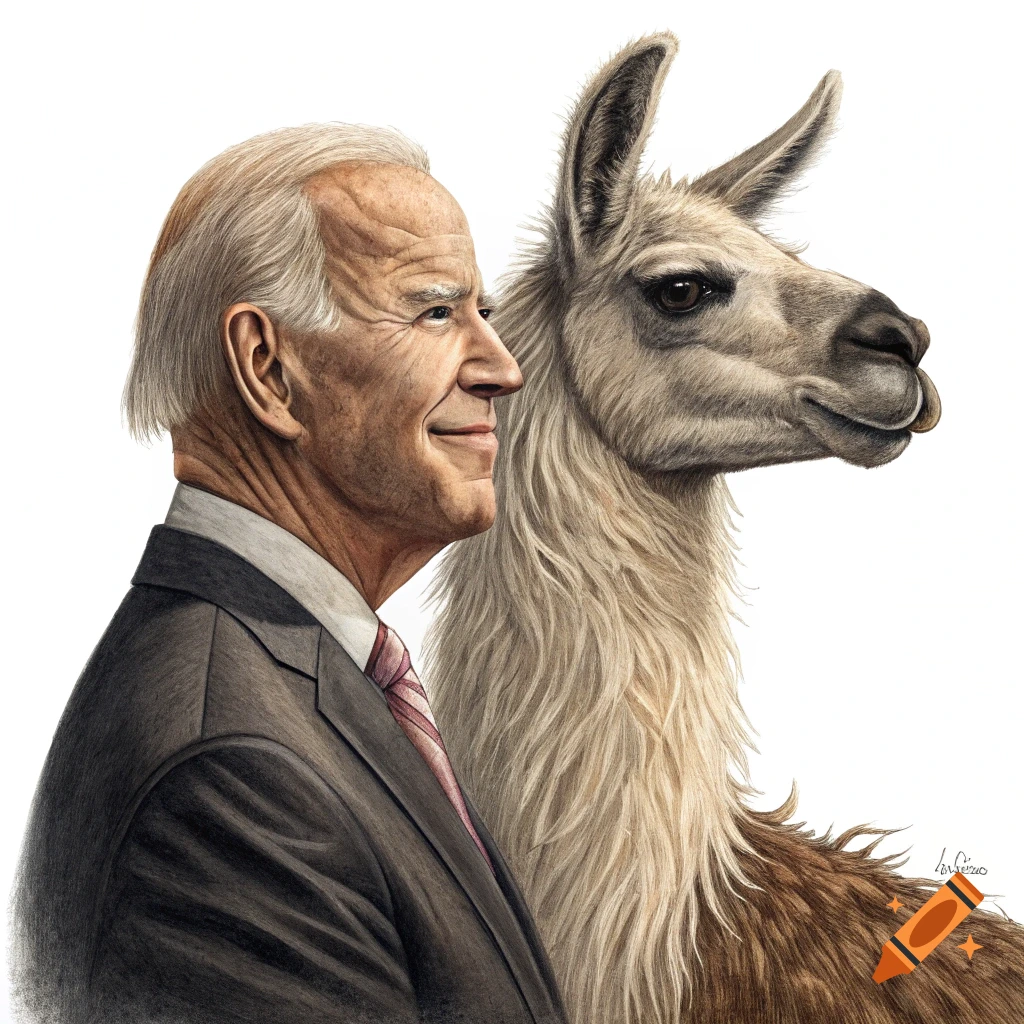 Illustration of Joe Biden's head next to a llama's head