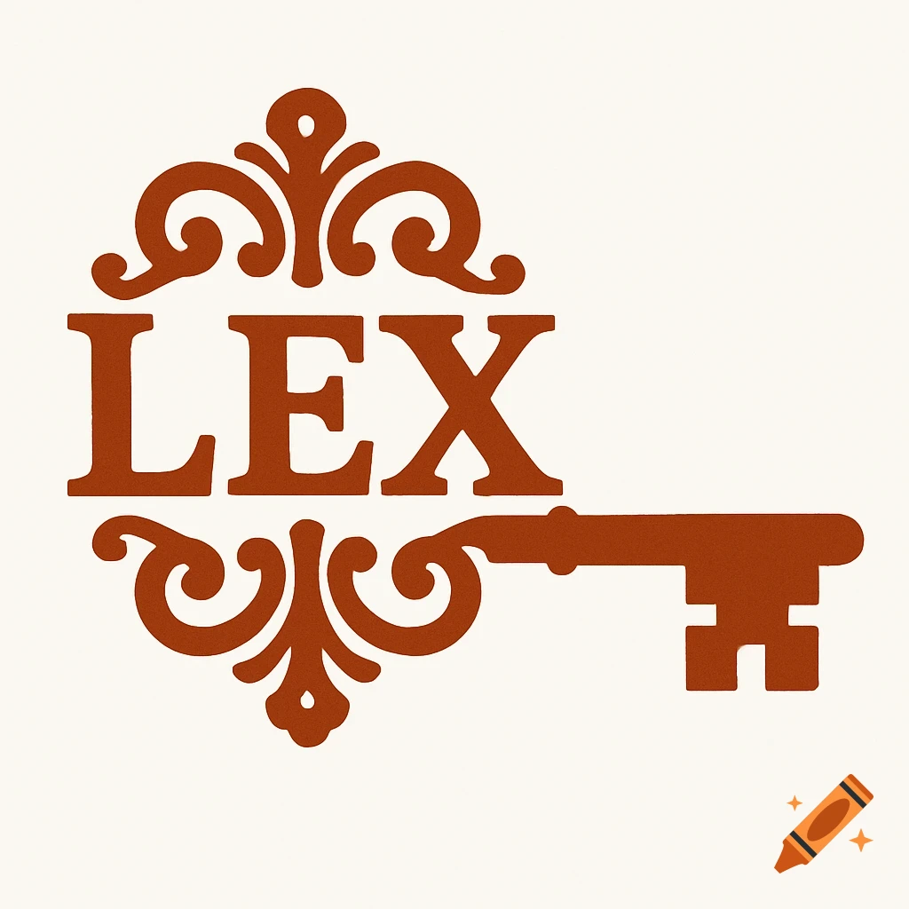 Ornate brown key with the word LEX in the center