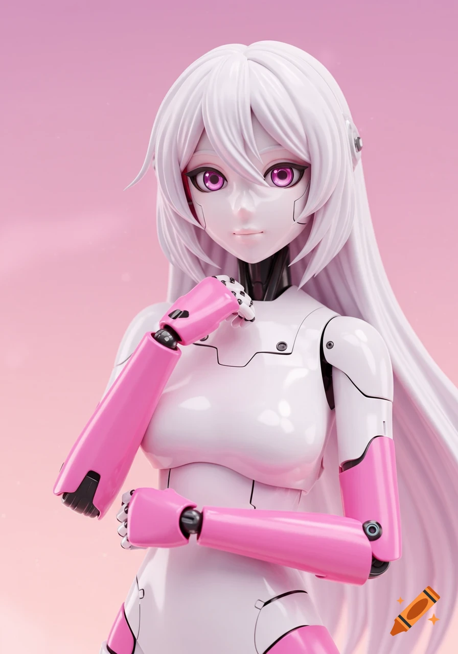 White and pink anime robot girl figure on Craiyon