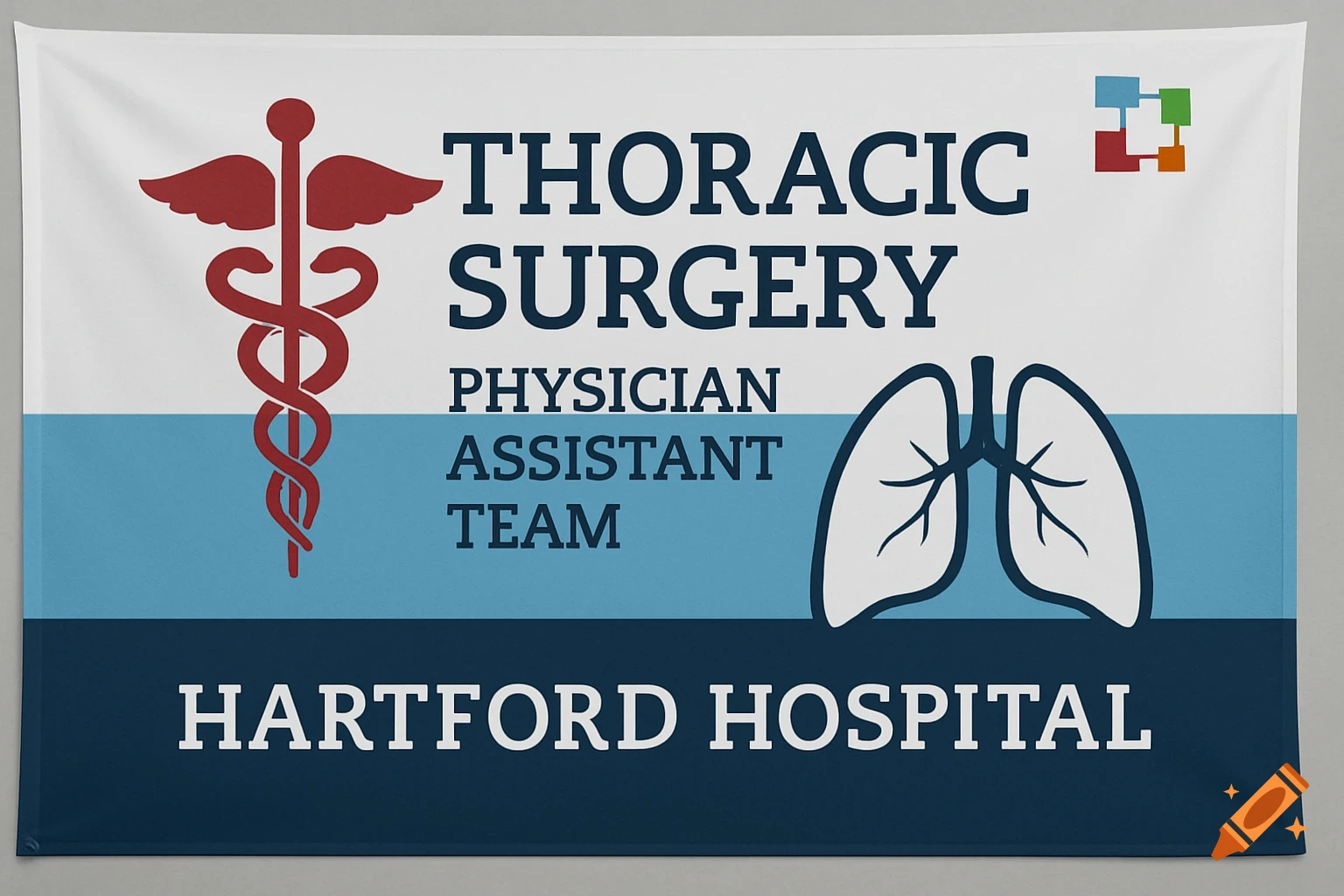Banner with text 'Thoracic Surgery Physician Assistant Team Hartford Hospital' and medical symbols.