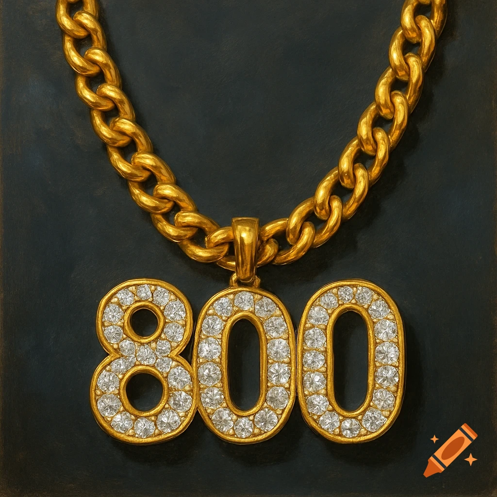Gold chain necklace with a diamond 800 pendant.