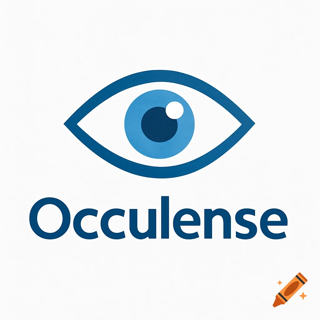Blue eye logo above the word Occulense.