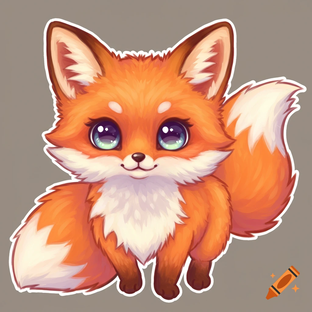 Cute cartoon orange fox sticker with big eyes