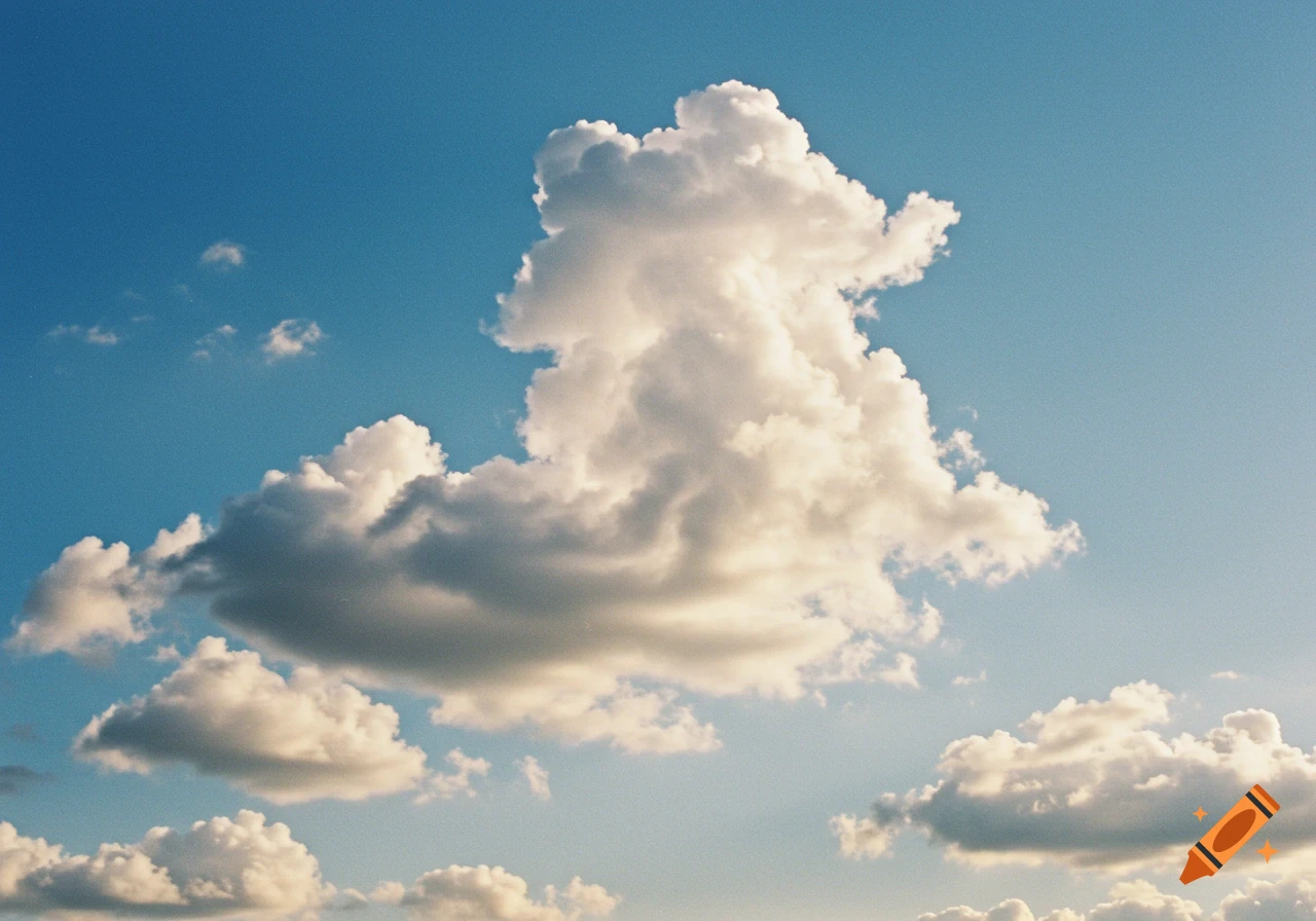 Afternoon sky with puffy clouds, one prominent cloud.