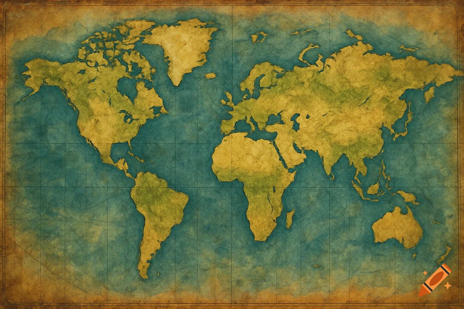 Vintage style world map with grid lines