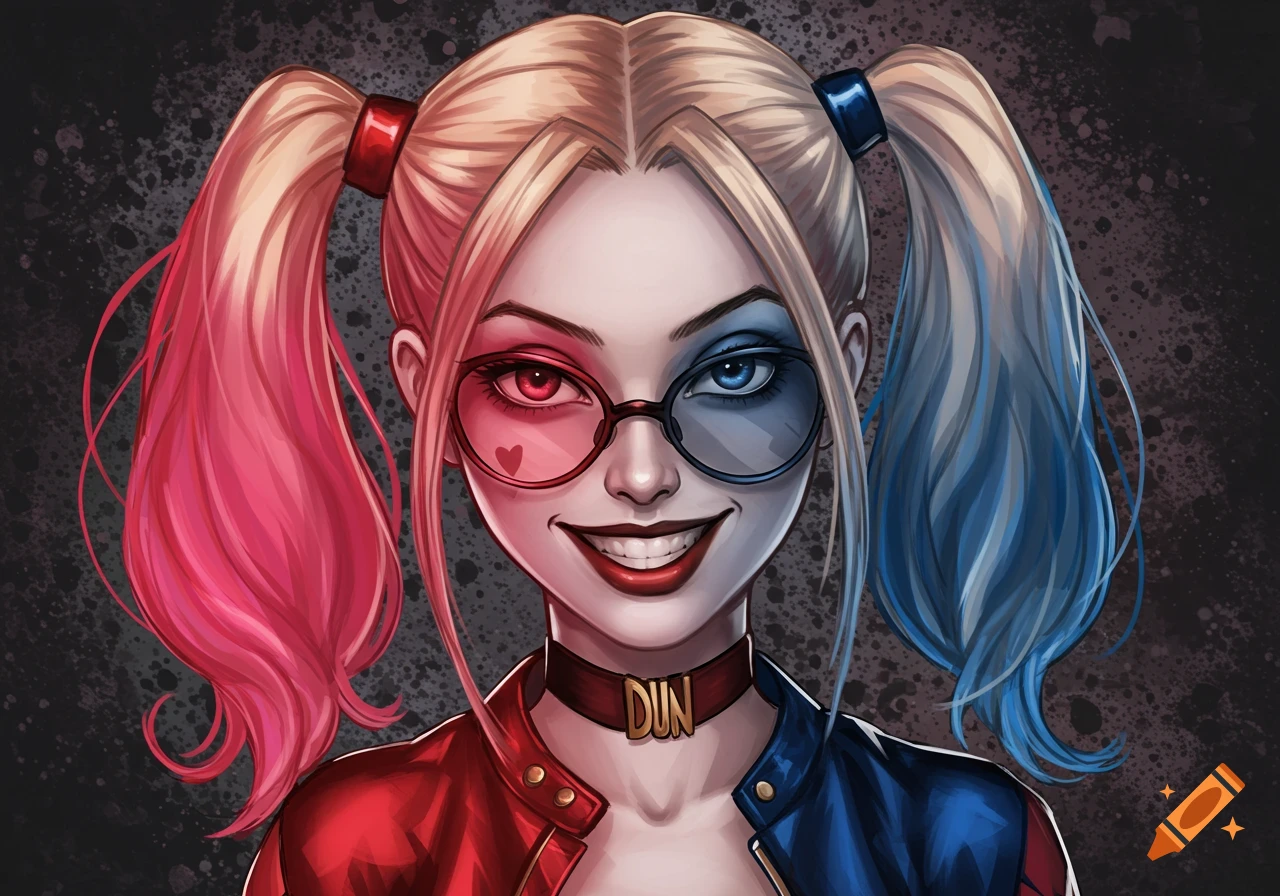 Illustration of Harley Quinn wearing sunglasses and pigtails