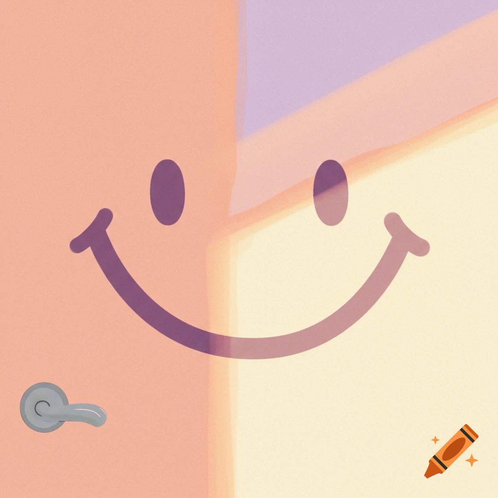Simple smiley face illustration on a door with pastel colors