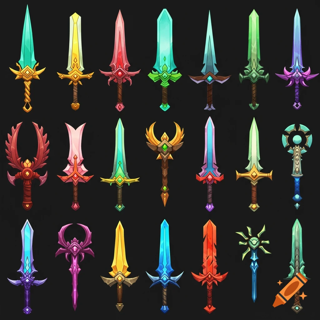 Collection of colorful fantasy swords