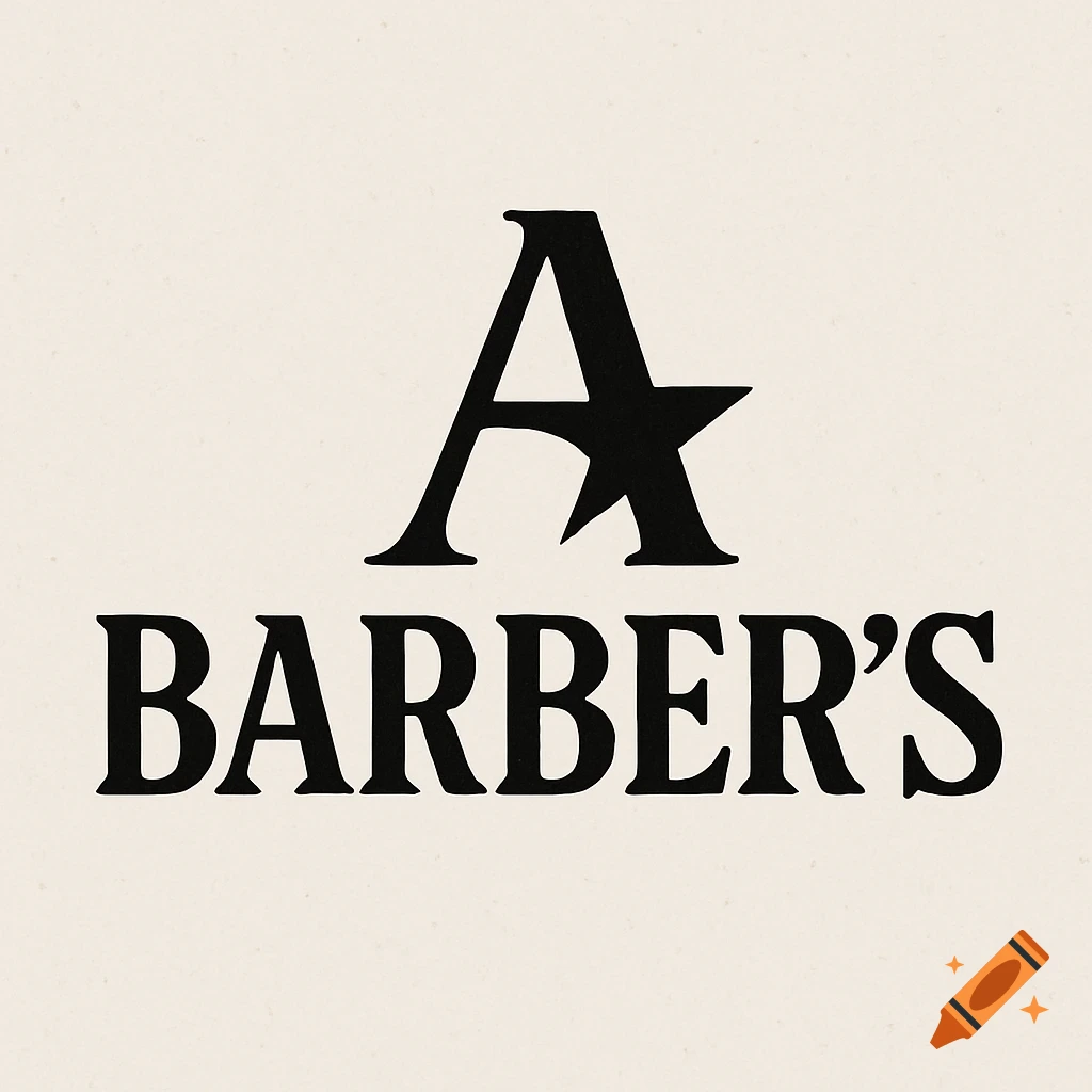 A professional logo for A Barber's featuring an integrated star and stylized lettering.