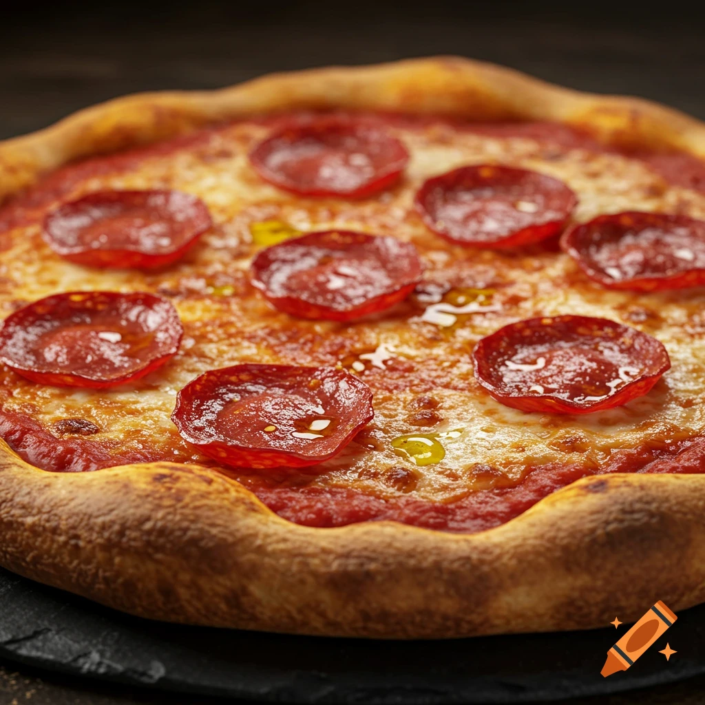 Close-up photorealistic image of a pepperoni pizza