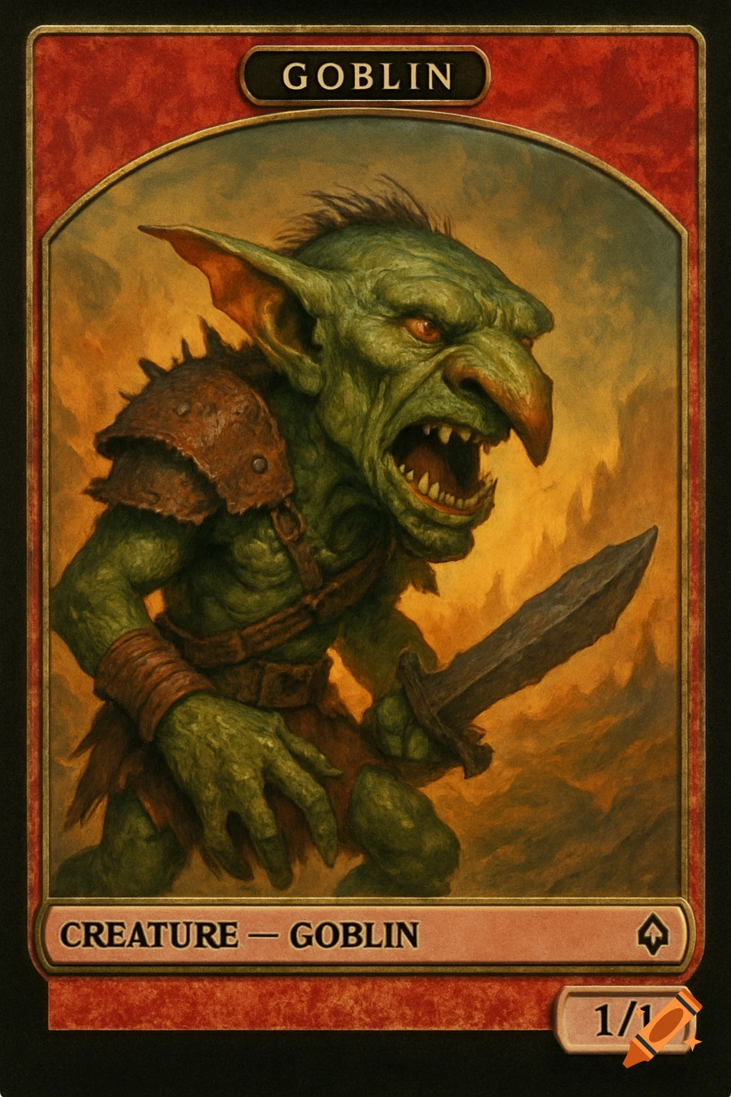 A fantasy illustration of a goblin in a card frame.