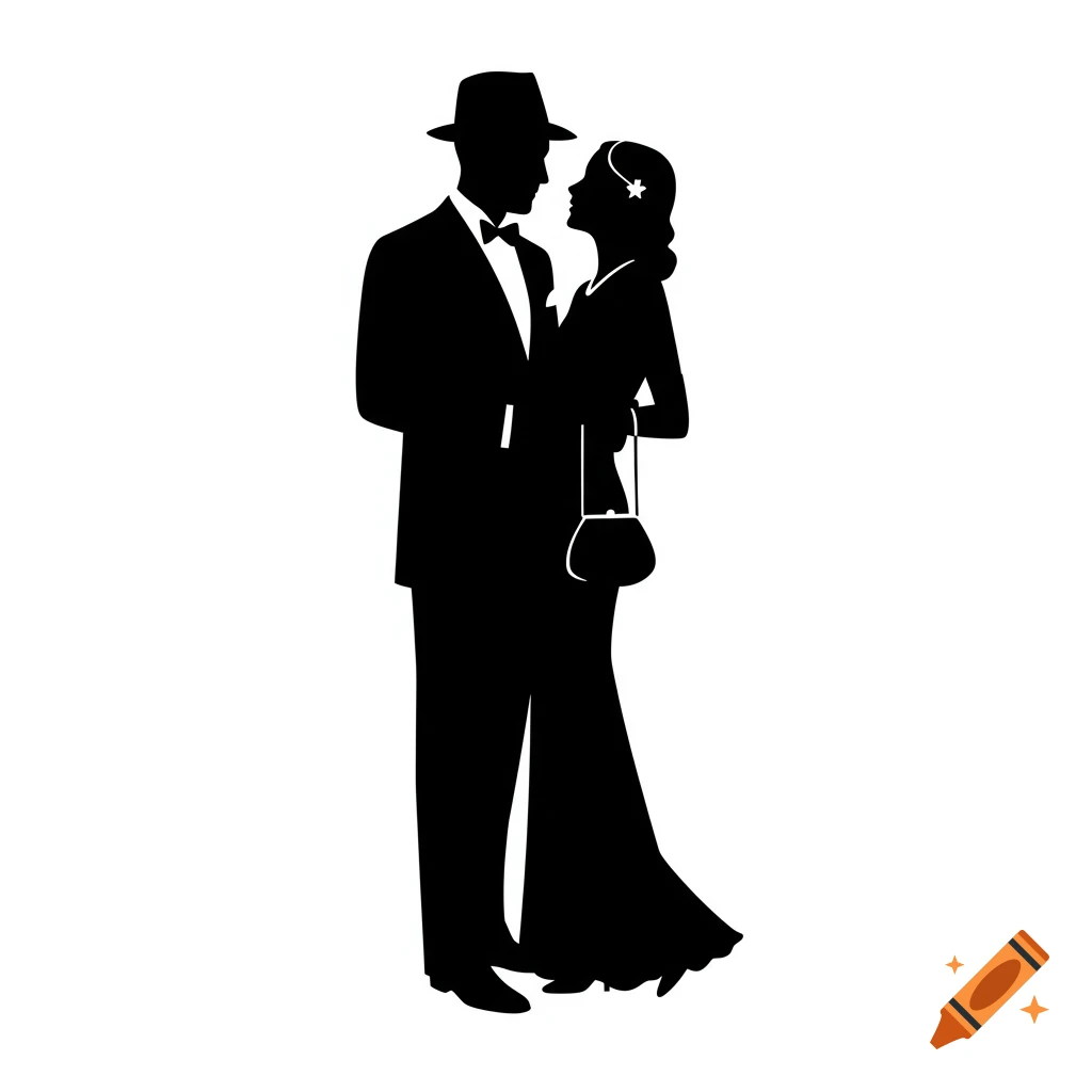 Silhouette of a glamorous 1930s couple.