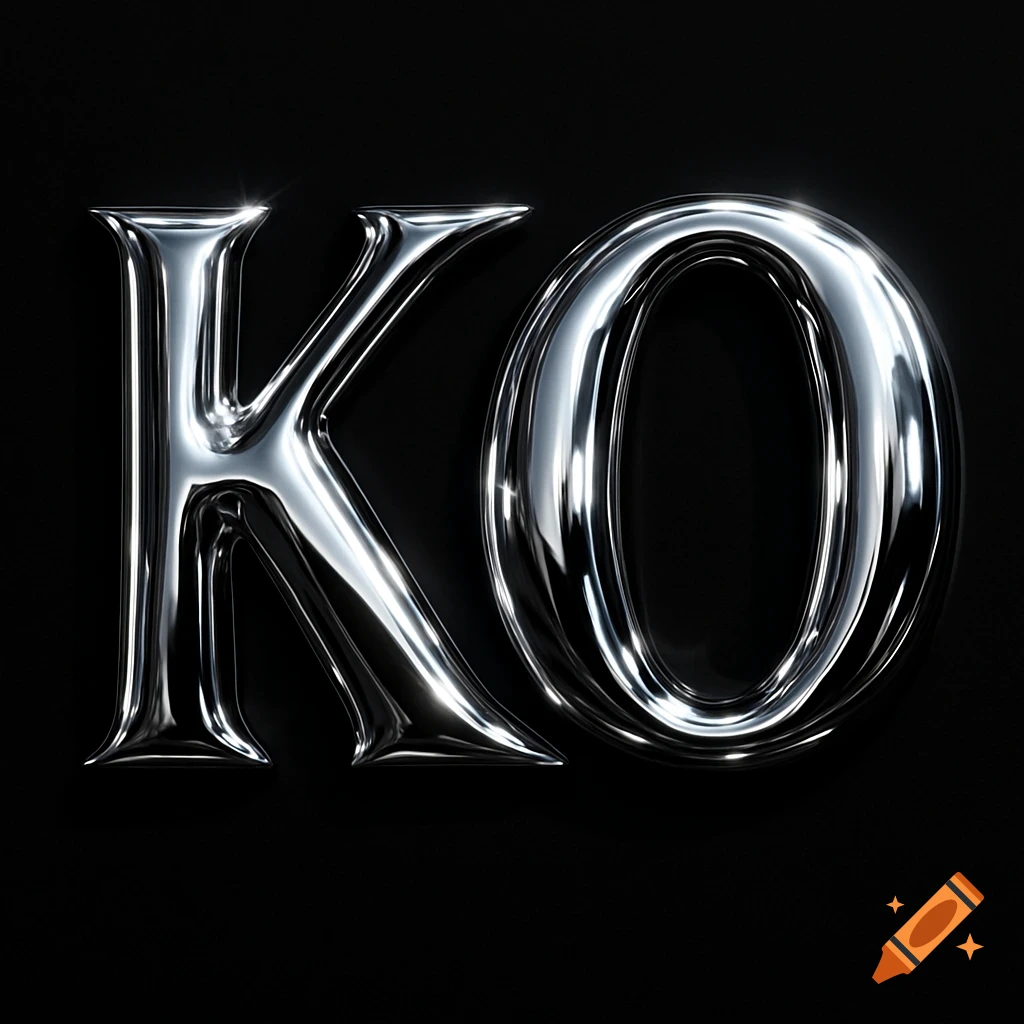 Shiny chrome letters K and O on a black background.