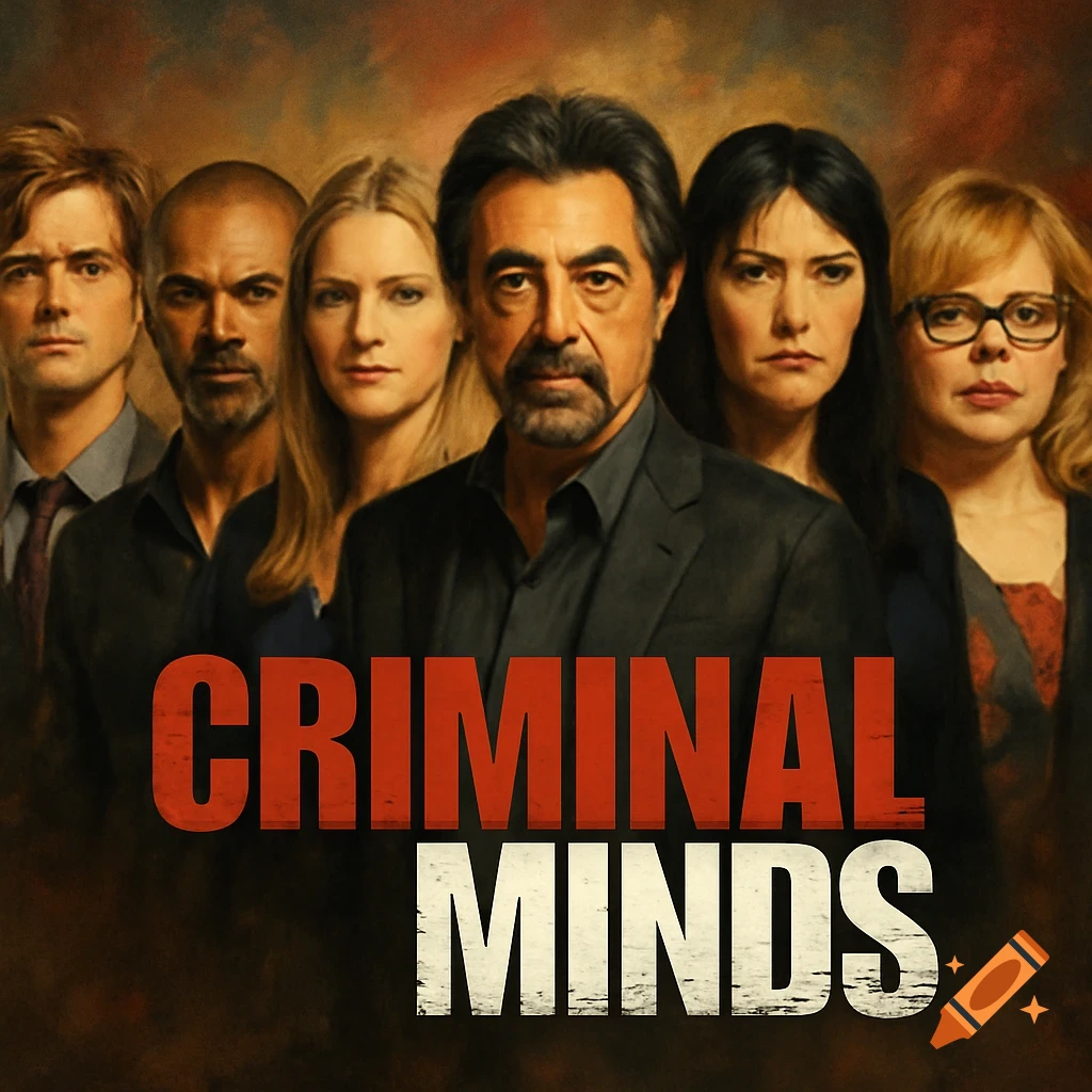 Criminal Minds TV show banner featuring the main cast with the title overlayed in a painterly style.