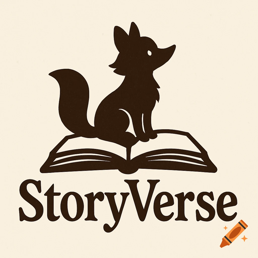 Silhouette logo of a fox on an open book with the text StoryVerse below.