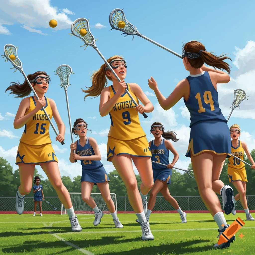 Girls play lacrosse on a sunny field