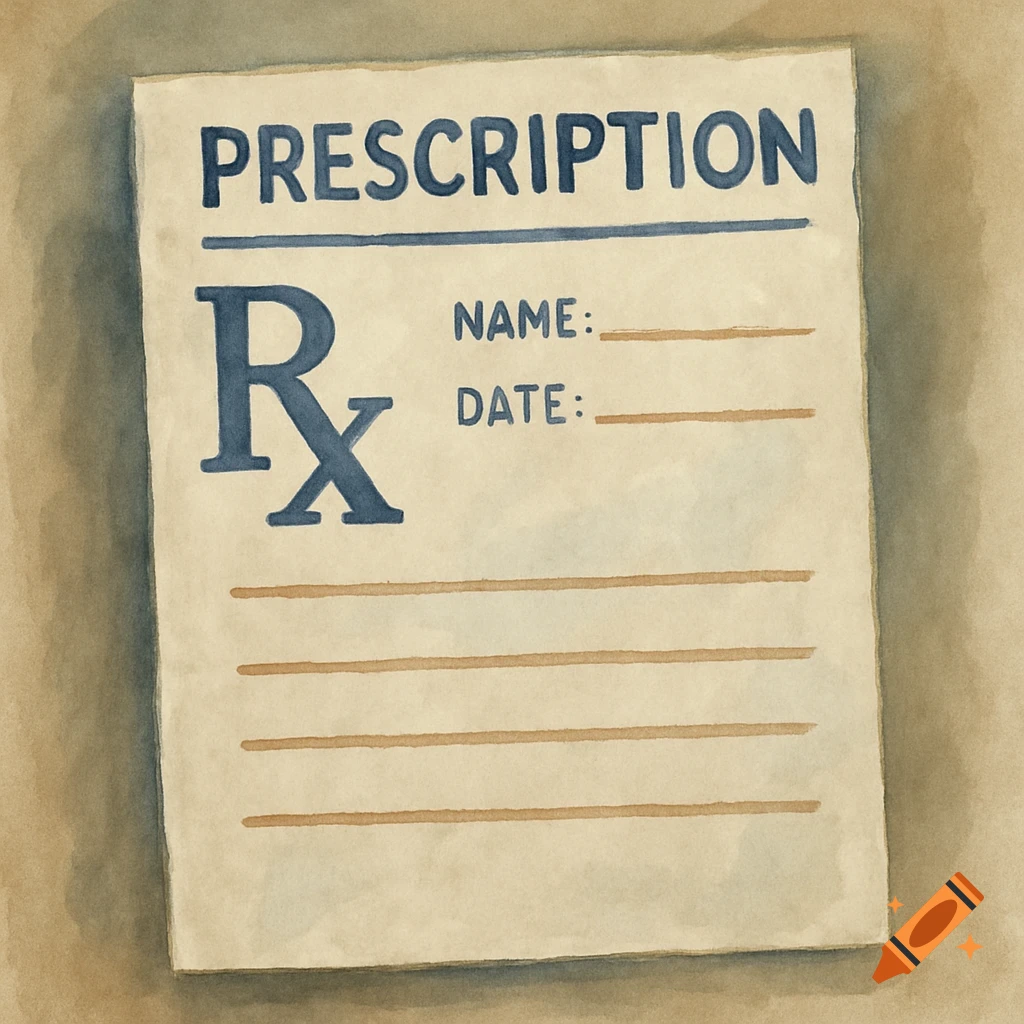 Watercolor illustration of a blank prescription pad.