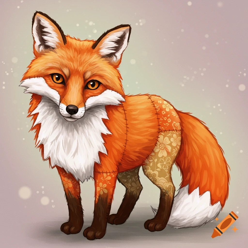 A colorful illustration of a patchwork fox.