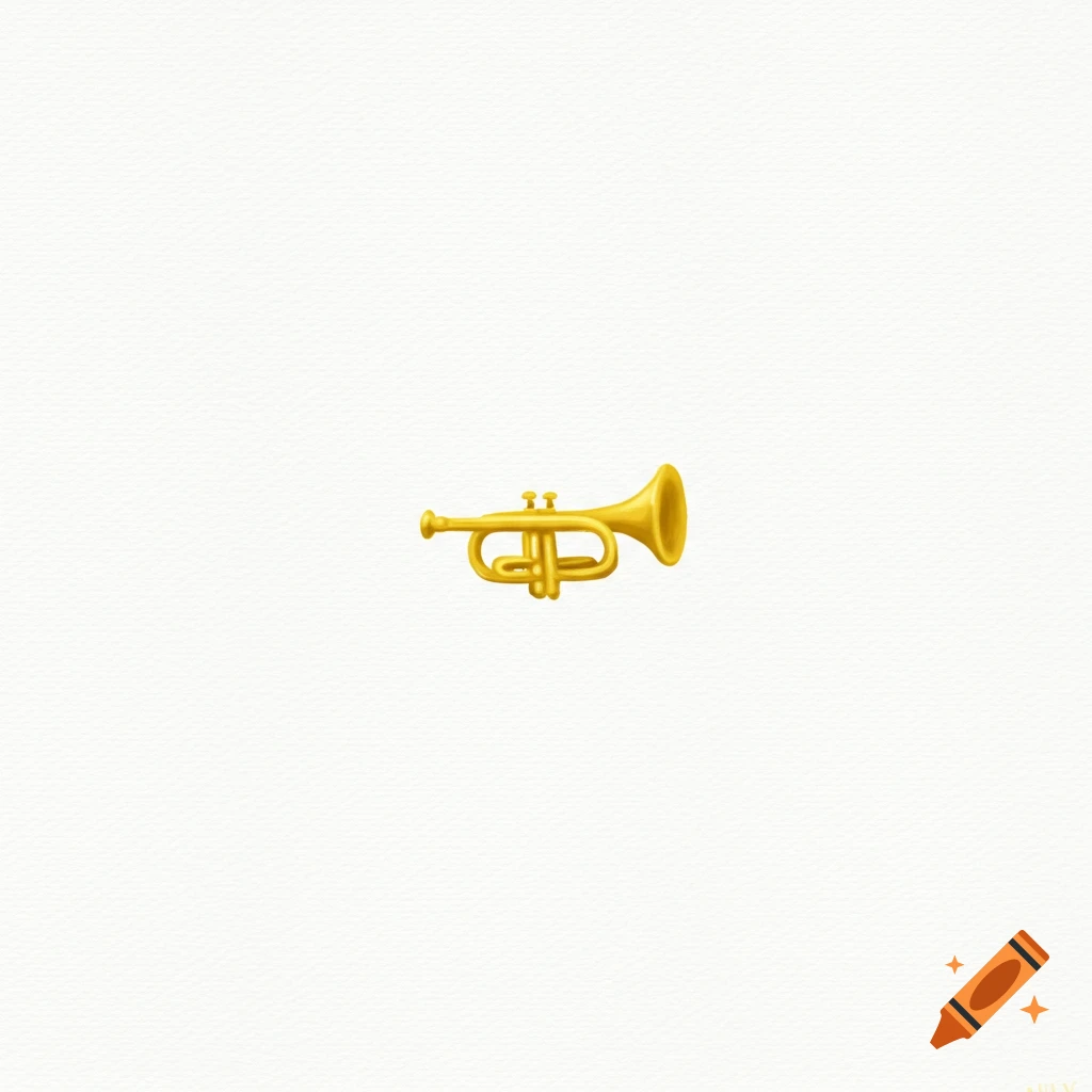 A small golden trumpet on a white textured background.
