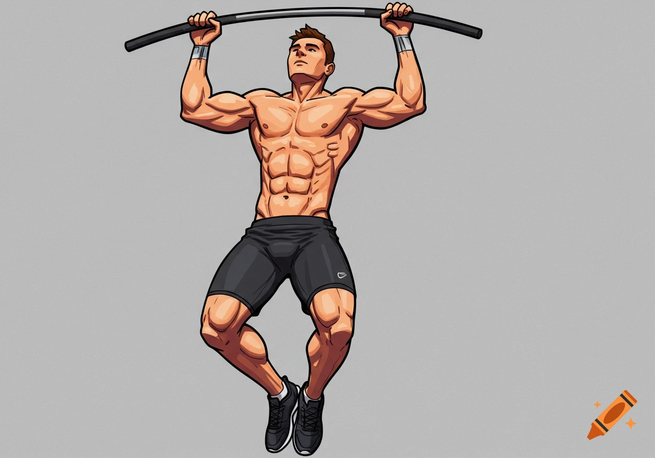 Illustrated man doing a pull-up