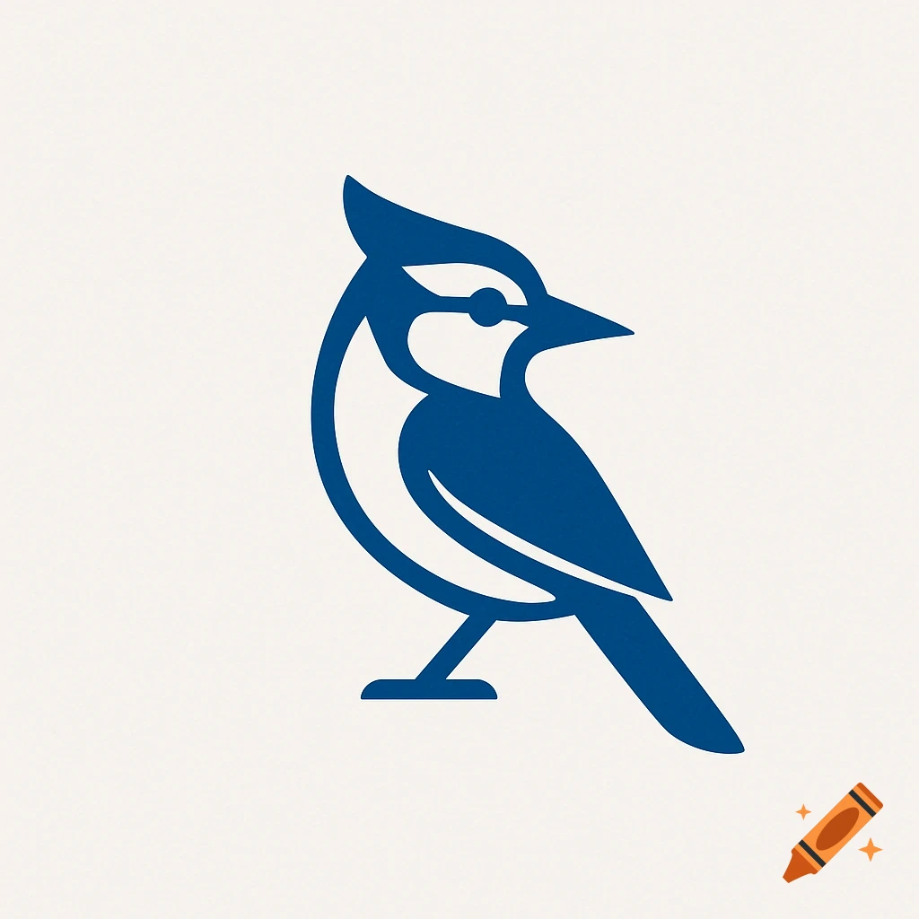 Minimalist graphic logo of a bluejay bird.