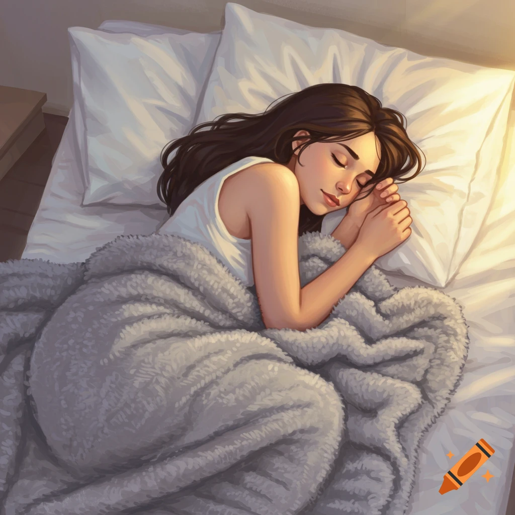 A girl sleeping peacefully in a bed under a blanket.