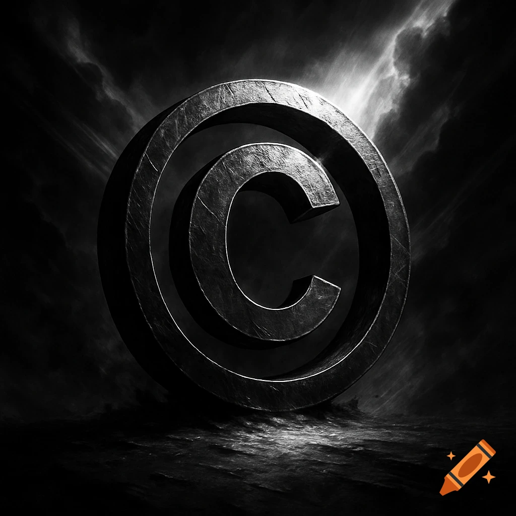 Dramatic black and white copyright symbol