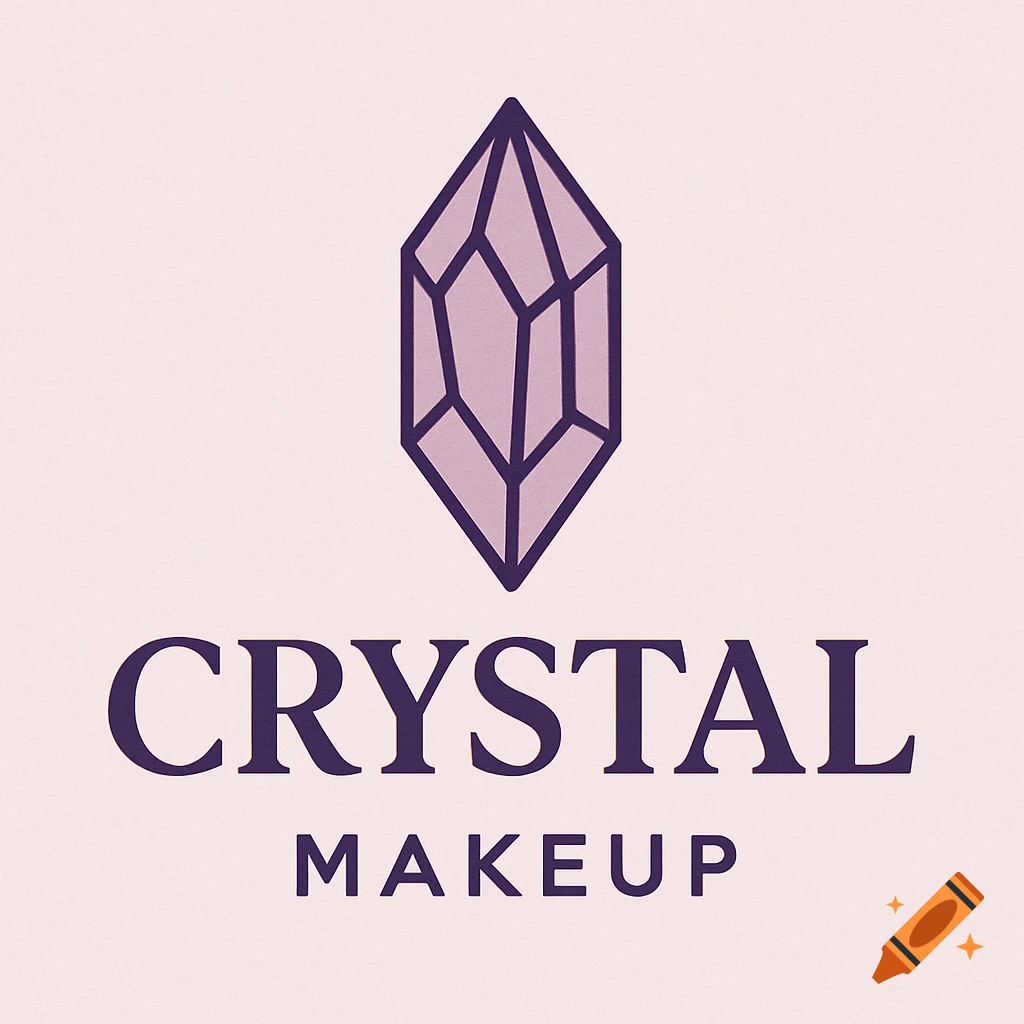 Logo with a purple crystal icon above the words 'CRYSTAL MAKEUP'
