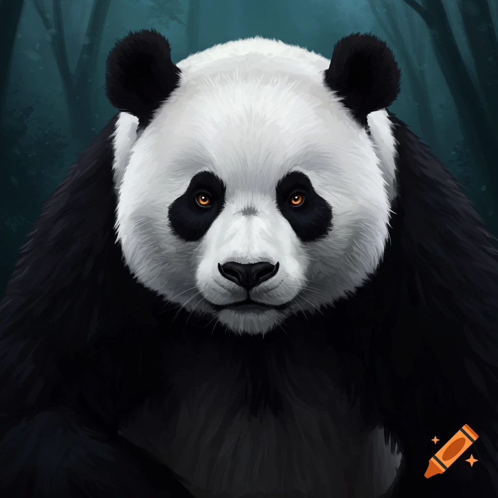 Close-up illustration of a panda's face