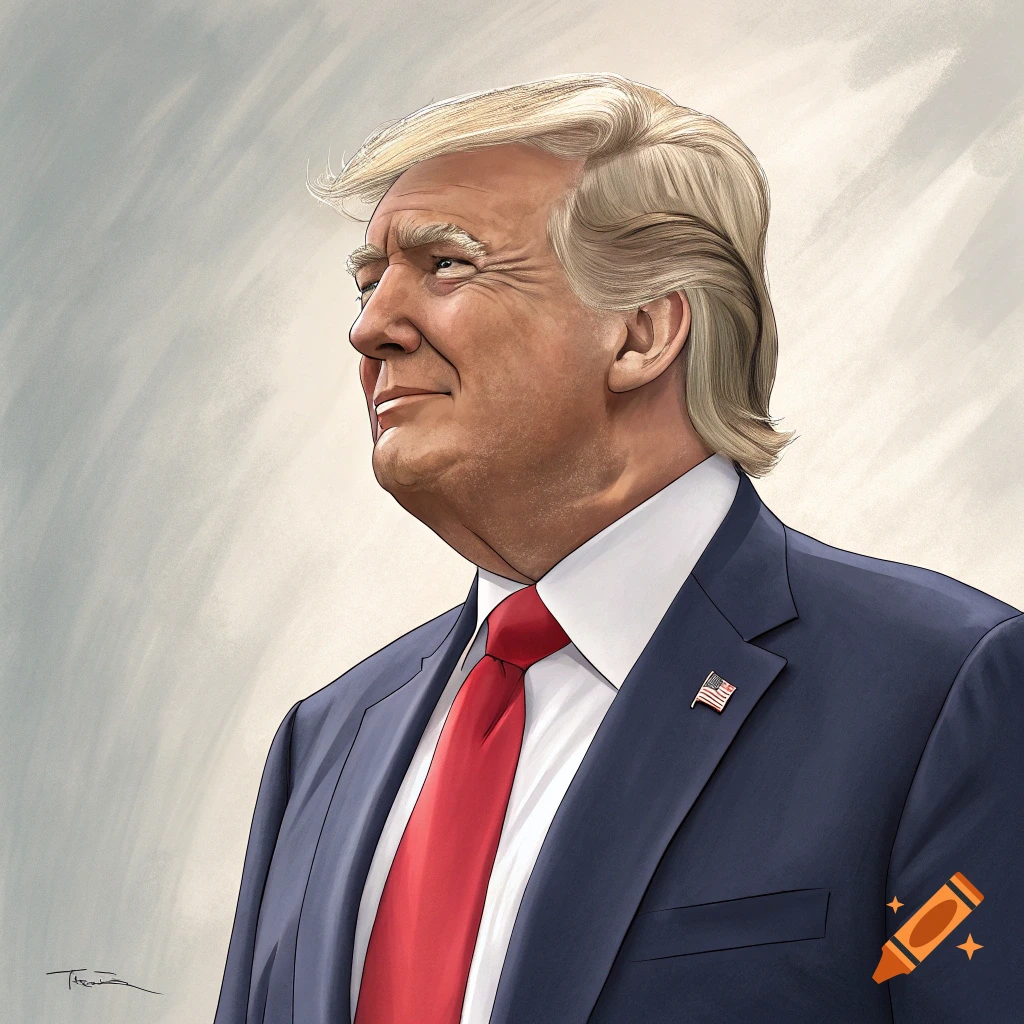 Illustration of Donald Trump wearing a suit and red tie